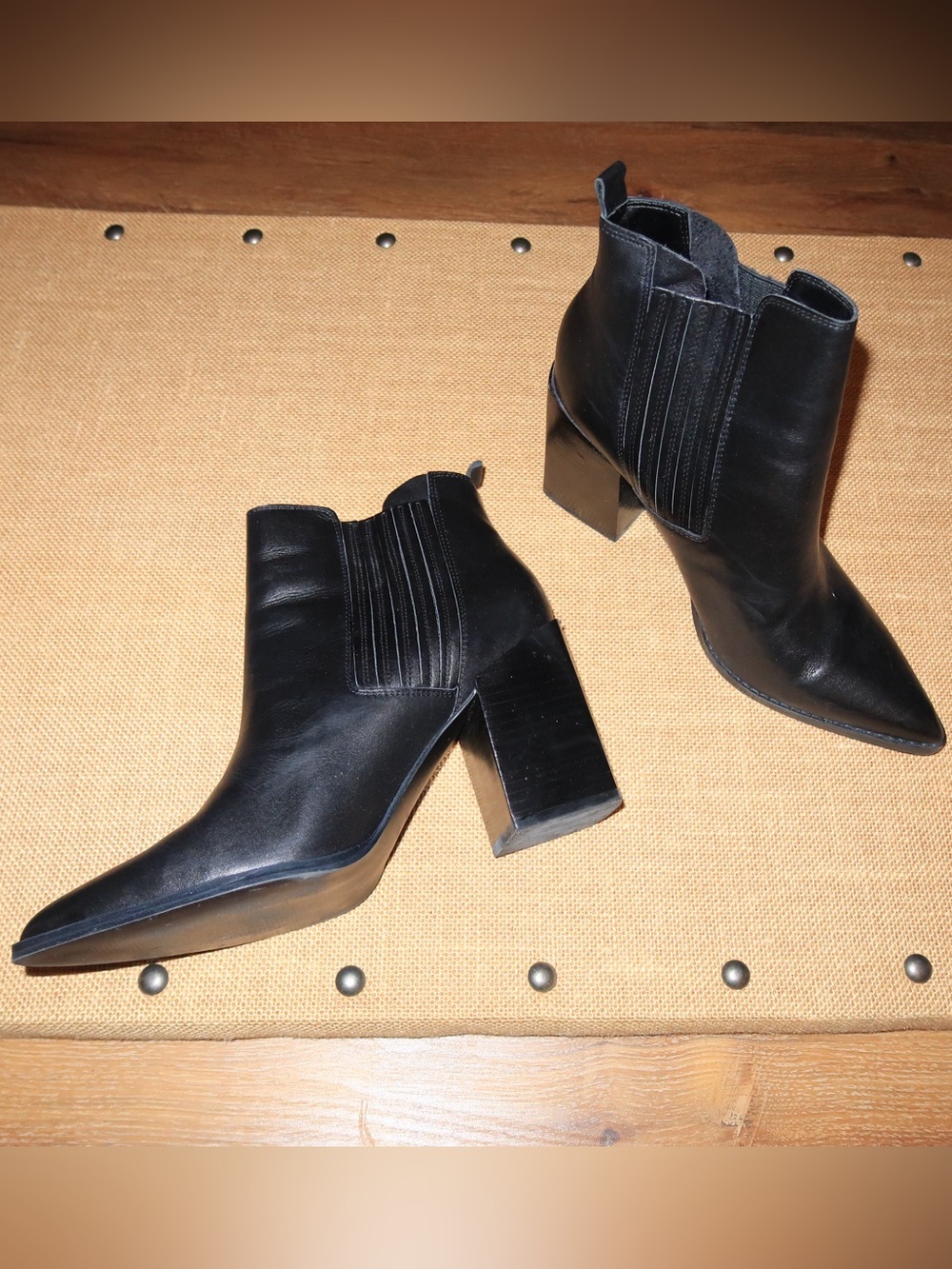 Nine West Black Leather Block Heel Ankle Boots